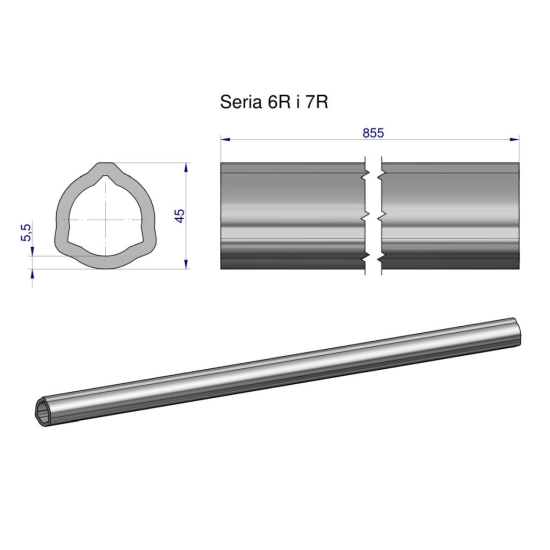 Rura wewnętrzna Seria 6R i 7R do wału 1010 przegubowo-teleskopowego 45x5.5mm 855 mm WARYŃSKI