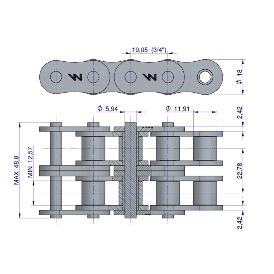 Łańcuch rolkowy L12A2-88PZ zastosowanie Claas 603132. 603132.0. 0006031321 Waryński