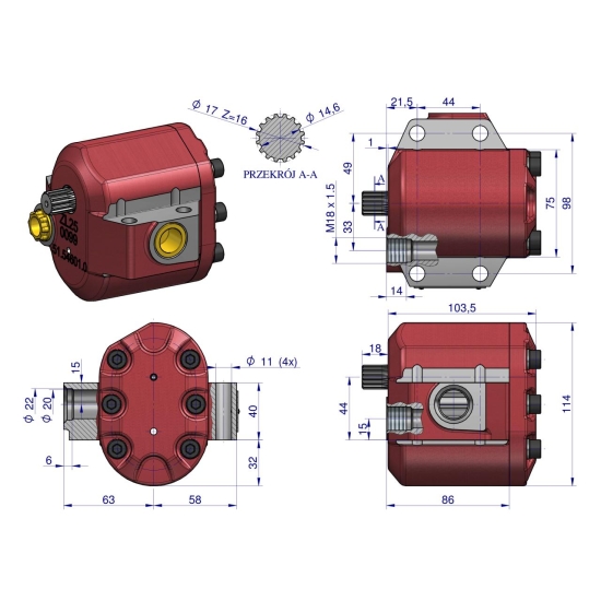 Pompa hydrauliczna podnośnika wzmocniona 39 l/min C-360 WARYŃSKI