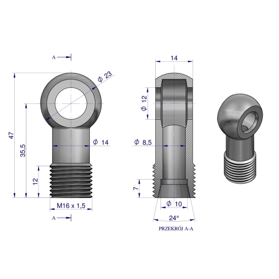 Złączka Oczkowa Fi12-10L (M16X1.5) Waryński  ( sprzedawane po 2 )