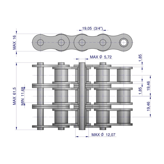 Łańcuch rolkowy 12B-3-118Ps Waryński