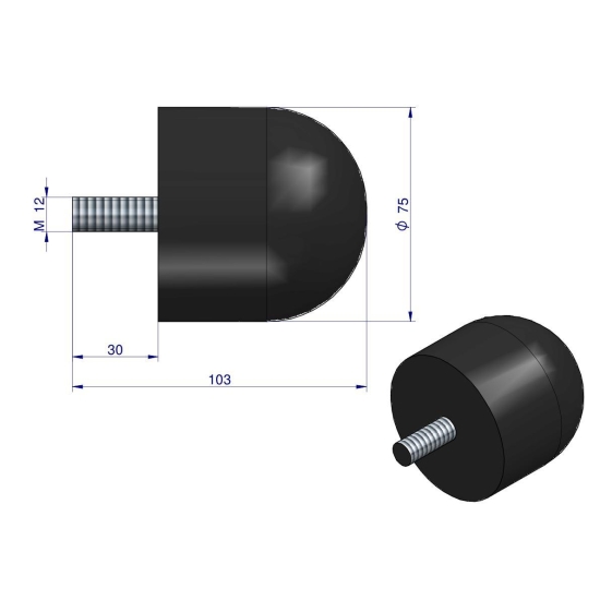 Resor. odbój gumowy śruba M12 wysokość 74mm NR-192 Przyczepa