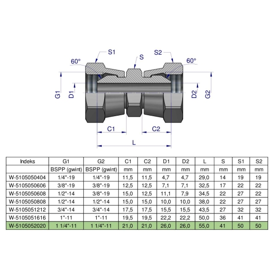 Złączka hydrauliczna calowa AA 1 1/4" BSP Waryński