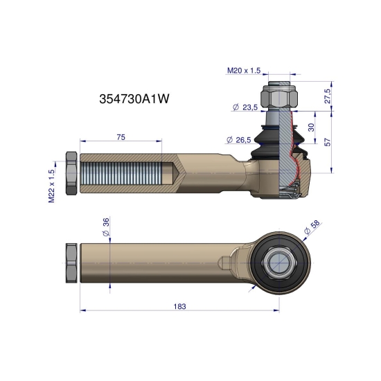 Przegub kierowniczy M22x1.5 354730A1 WARYŃSKI