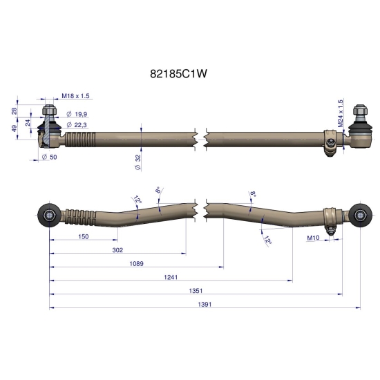 Drążek kierowniczy 1391mm 82185C1 WARYŃSKI