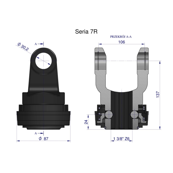 Widłak z pierścieniem 1 3/8 Z6 - 30.2X106 Seria 7R CE2020 Waryński