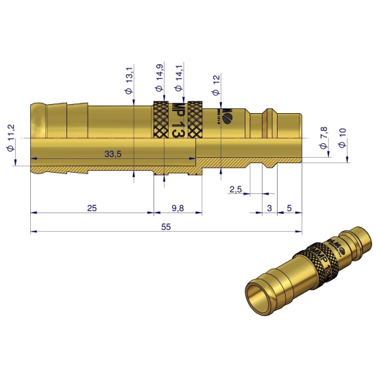 Szybkozłącze pneumatyczne P26 NW7.2 wtyczka pod wąż DN13mm POLMO  ( sprzedawane po 5 )