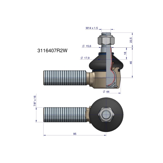 Przegub kierowniczy 95mm - 7/8