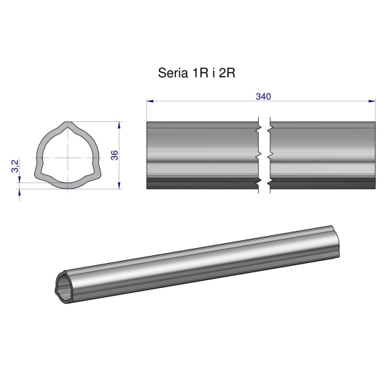 Rura wewnętrzna Seria 2R, rura zewnętrzna Seria 1R do wału 460 przegubowo-teleskopowego 36x3.2 mm 340 mm WARYŃSKI