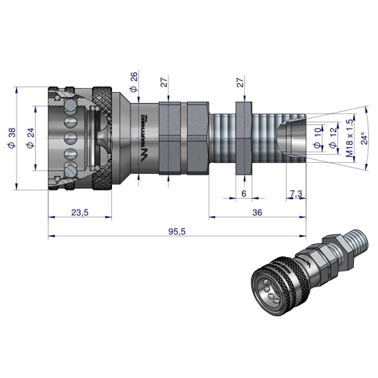 Szybkozłącze hydrauliczne gniazdo long M18x1.5 gwint zewnętrzny EURO (9100818GL) (ISO 7241-A) Waryński