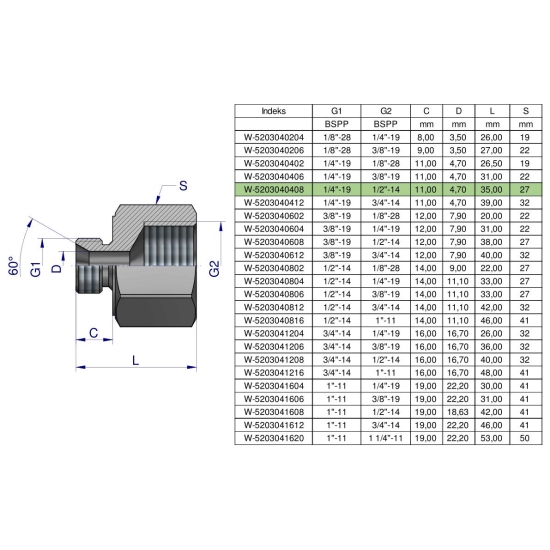 Tulejka różnicowa hydrauliczna calowa AB 1/4"GZ x 1/2"GW BSP Waryński ( sprzedawane po 2 )