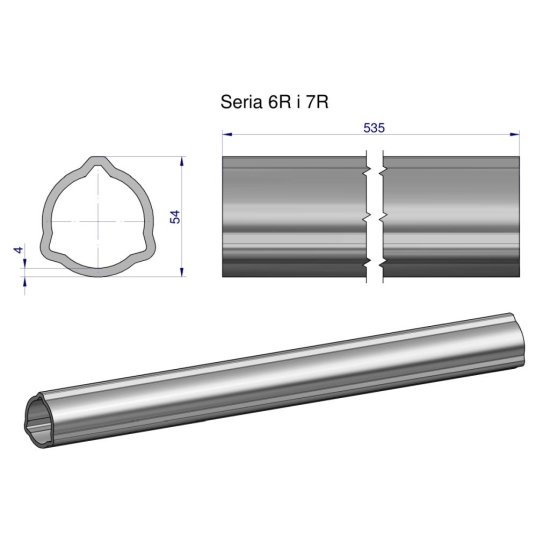 Rura zewnętrzna Seria 6R i 7R do wału 660 przegubowo-teleskopowego 54x4 mm 535 mm WARYŃSKI