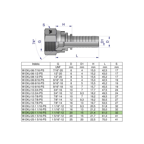 Zakucie hydrauliczne DKJ DN20 1 1/16