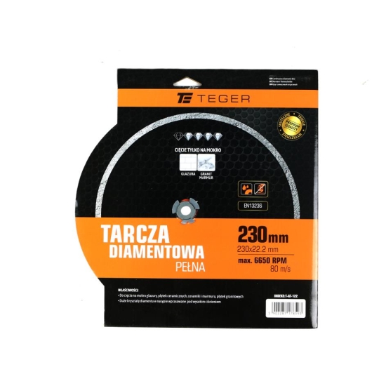 Tarcza diamentowa do cięcia na mokro pełna 230x25.4/22.23 mm TEGER