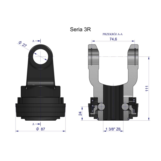 Widłak z pierścieniem 1 3/8 Z6 - 27X74.6 Seria 3R CE2020 Waryński W21940507B W21940505B WR217301