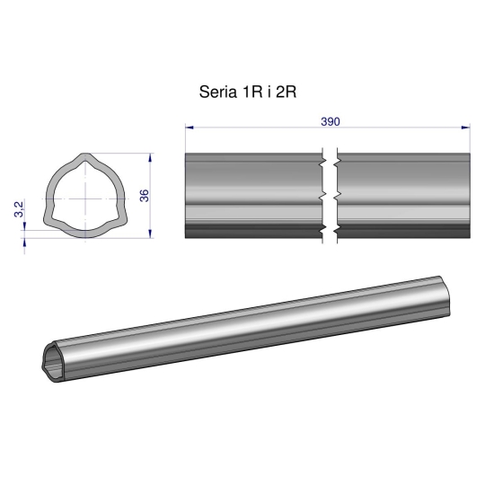 Rura wewnętrzna Seria 2R, rura zewnętrzna Seria 1R do wału 510 przegubowo-teleskopowego 36x3.2 mm 390 mm WARYŃSKI