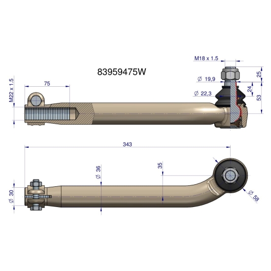 Przegub kierowniczy M22x1.5 83959475 WARYŃSKI