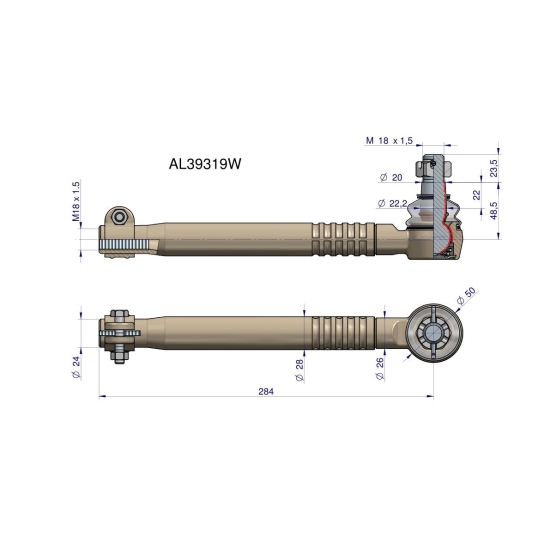 Przegub kierowniczy 284mm- M18x1,5 AL39319 WARYŃSKI