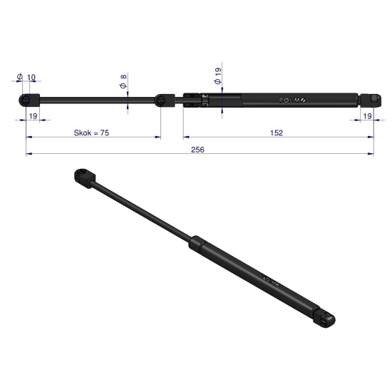 Siłownik drzwi L max. 256mm 65499075 FRITZMEIER. CASE POLMO