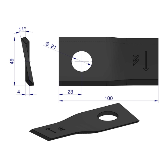 Nóż. nożyk kosiarka 100X49X4X21 prawy zastosowanie 100MER 41963 434978 Marangon WARYŃSKI ( sprzedawane po 25 )