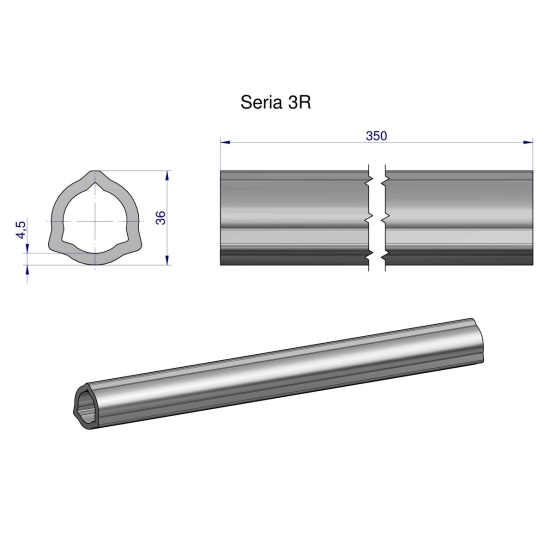 Rura wewnętrzna Seria 3R do wału 510 przegubowo-teleskopowego 36x4.5 mm 355 mm WARYŃSKI