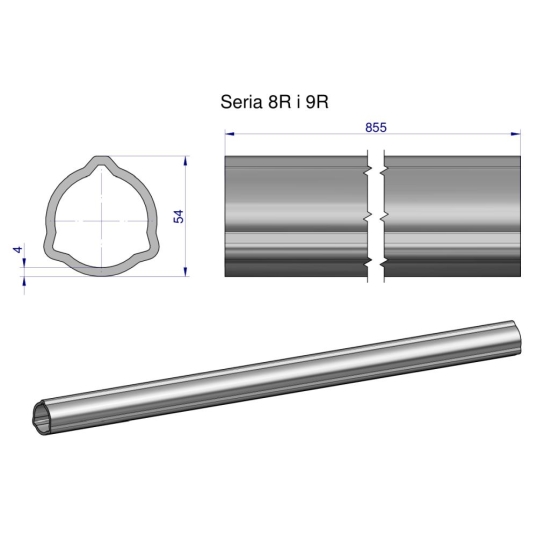 Rura wewnętrzna Seria 8R i 9R do wału 1010 przegubowo-teleskopowego 54x5mm 855 mm WARYŃSKI