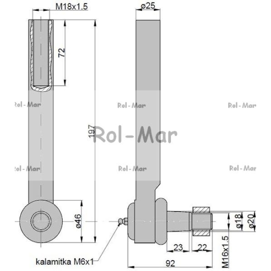 Przegub kierowniczy 185mm - M18x1,5 3428955M1 Massey Ferguson TAQ