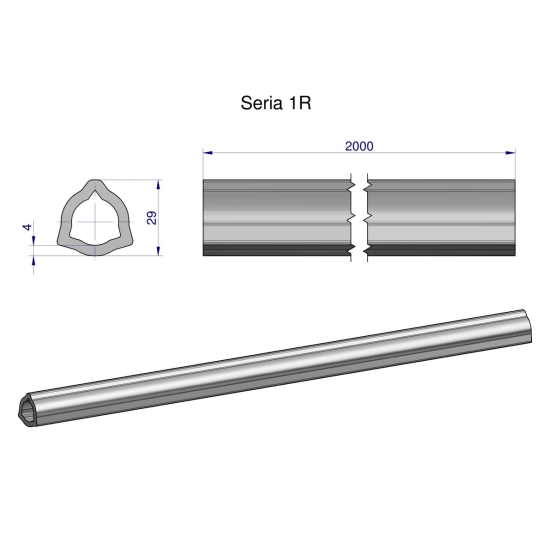 Rura trójkątna wewnętrzna Seria 1R do wału przegubowo-teleskopowego 29x4mm 2m WARYŃSKI (sprzedawane po 2)