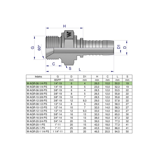 Zakucie hydrauliczne AGR DN06 1/4