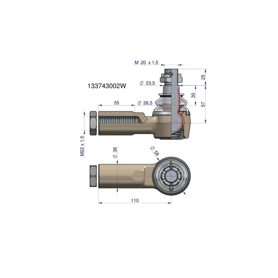 Przegub kierowniczy 110mm- M22x1,5 133743002 WARYŃSKI