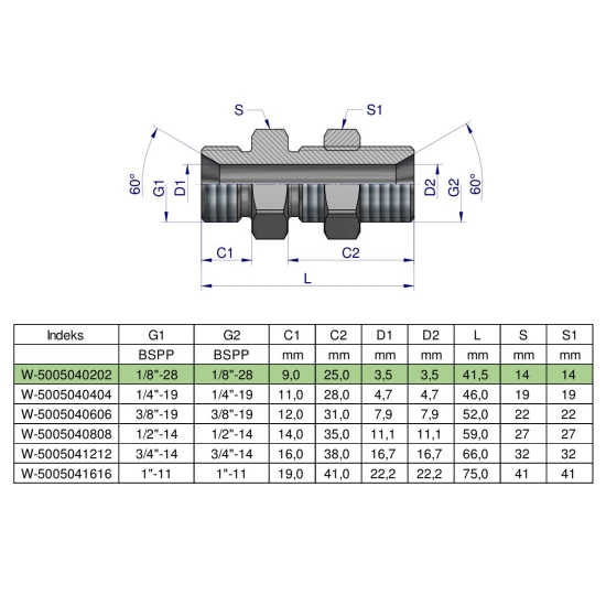 Złączka hydrauliczna calowa grodziowa BB 1/8" BSP z przeciwnakrętką (XSV) Waryński ( sprzedawane po 2 )