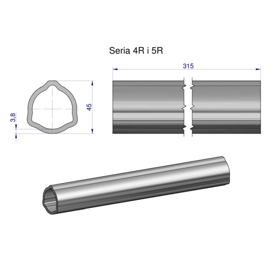 Rura wewnętrzna Seria 4R i 5R do wału 460 przegubowo-teleskopowego 45x3.8 mm 315 mm WARYŃSKI