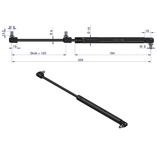 Siłownik drzwi L max. 326mm 65421004 1-99-976-060 STEYR POLMO