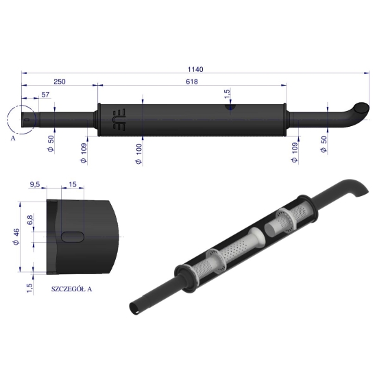 Tłumik okrągły 1140mm 5kg C-360 ORYGINAŁ URSUS