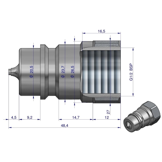 Szybkozłącze hydrauliczne wtyczka z eliminatorem ciśnienia G1/2